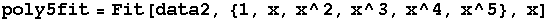poly5fit = Fit[data2, {1, x, x^2, x^3, x^4, x^5}, x]