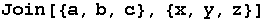 Join[{a, b, c}, {x, y, z}]