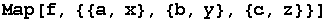 Map[f, {{a, x}, {b, y}, {c, z}}]