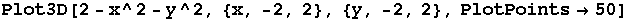 Plot3D[2 - x^2 - y^2, {x, -2, 2}, {y, -2, 2}, PlotPoints50]